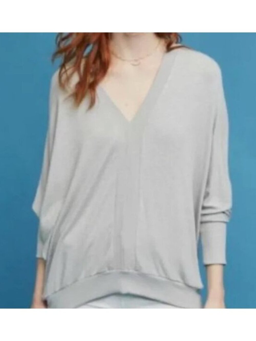 Anthropologie Eri + Ali Deep V Ribbed Oversized Dolman Top - XL
